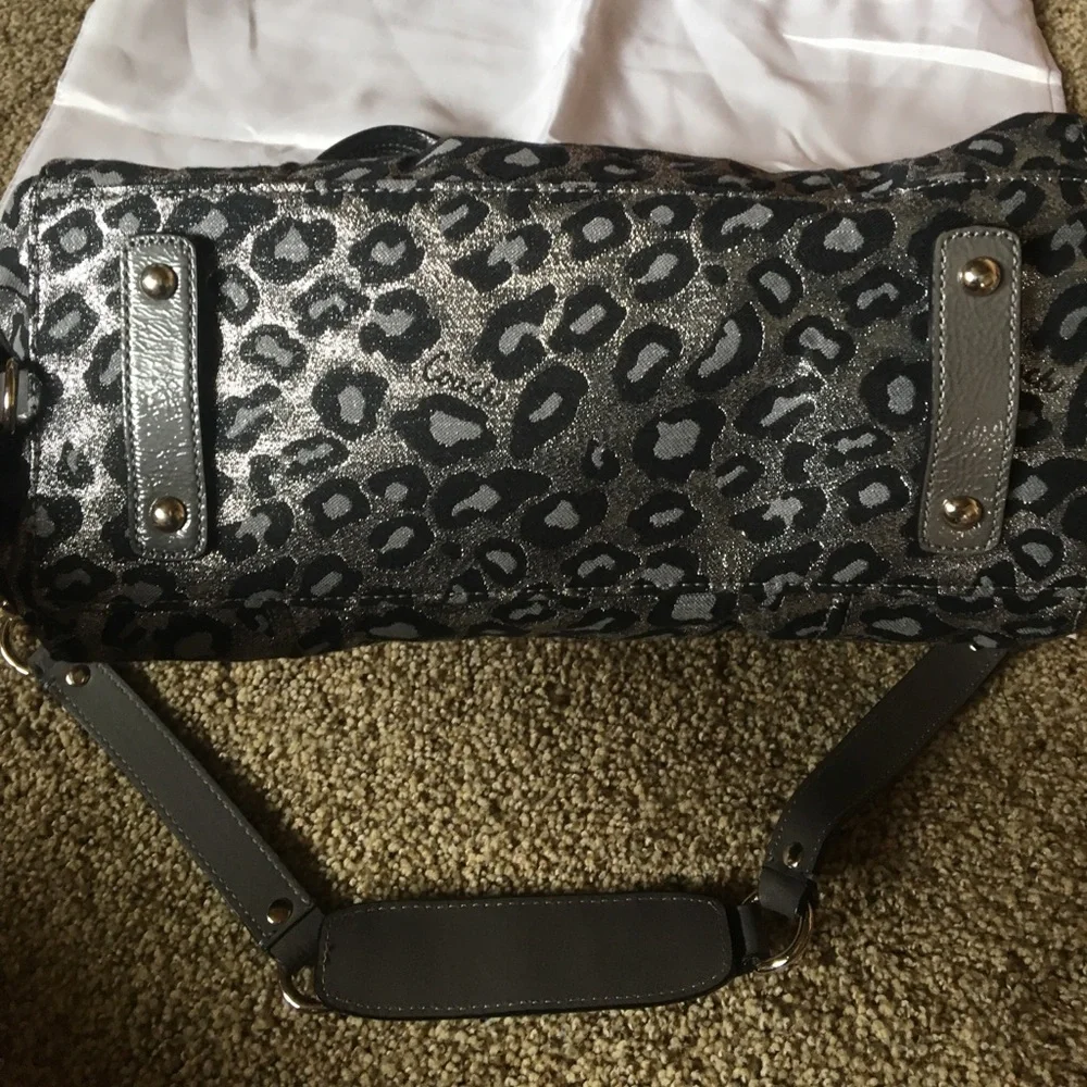 Coach Metallic Leopard Satchel Bag in Black/Silver With Matching Wristlet